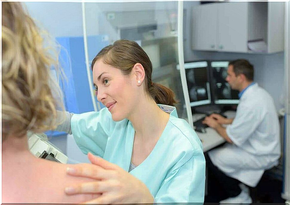 A breast cancer screening test in progress