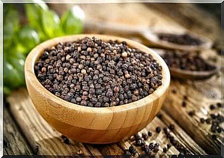 Bowl of black pepper. 