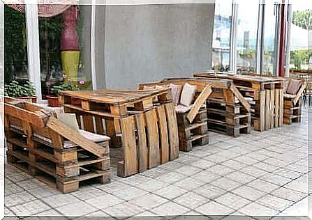 Furniture made from recycled materials.