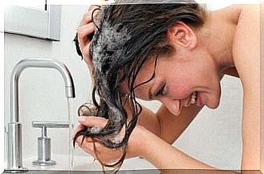 Woman washing her hair