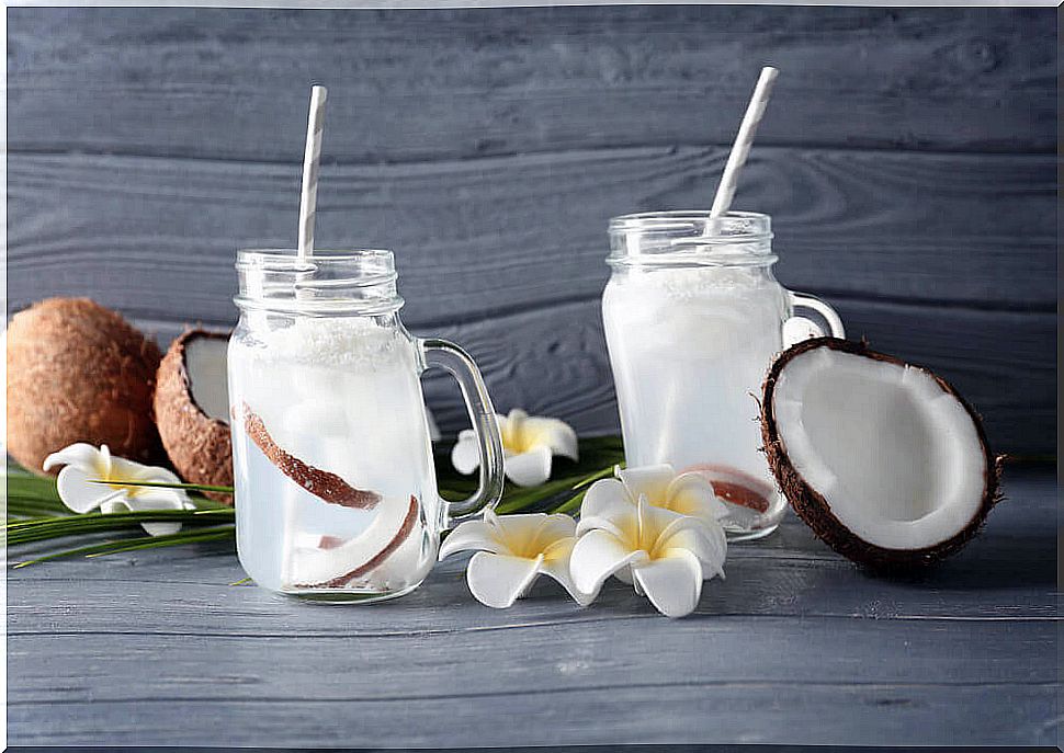 physiological serum and coconut water