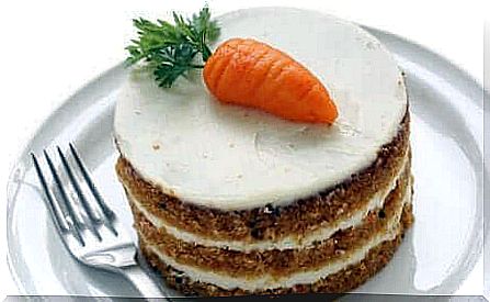 A carrot cake with icing.